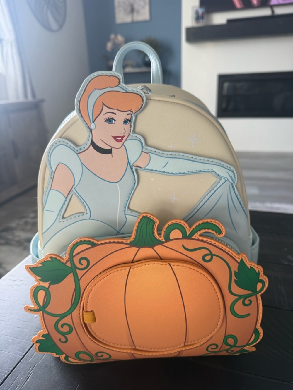 NWT Disney Cinderella Pumpkin Loungefly Mini Backpack - Light Blue & Cream